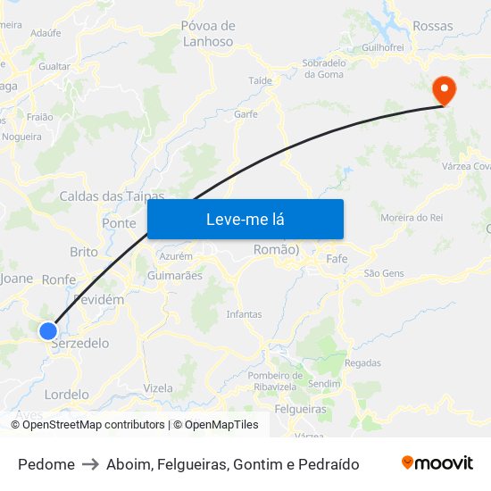 Pedome to Aboim, Felgueiras, Gontim e Pedraído map