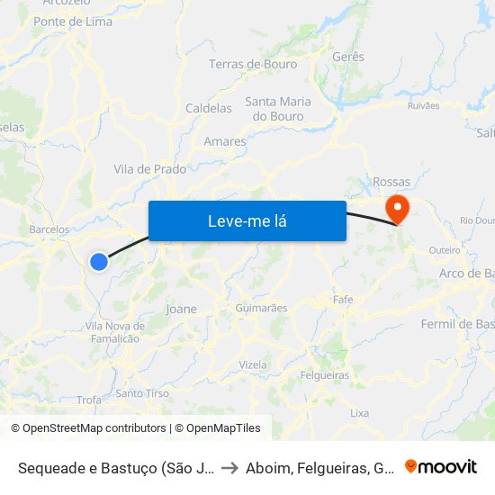 Sequeade e Bastuço (São João e Santo Estêvão) to Aboim, Felgueiras, Gontim e Pedraído map