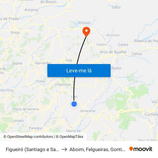 Figueiró (Santiago e Santa Cristina) to Aboim, Felgueiras, Gontim e Pedraído map