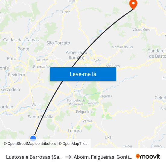 Lustosa e Barrosas (Santo Estêvão) to Aboim, Felgueiras, Gontim e Pedraído map