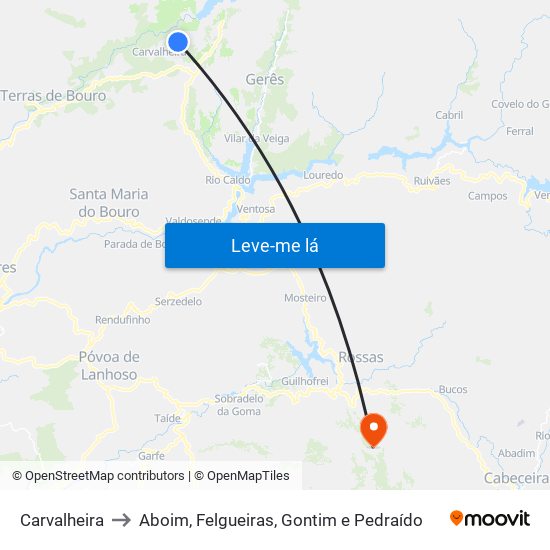 Carvalheira to Aboim, Felgueiras, Gontim e Pedraído map