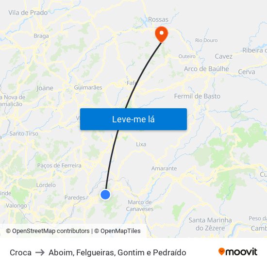 Croca to Aboim, Felgueiras, Gontim e Pedraído map