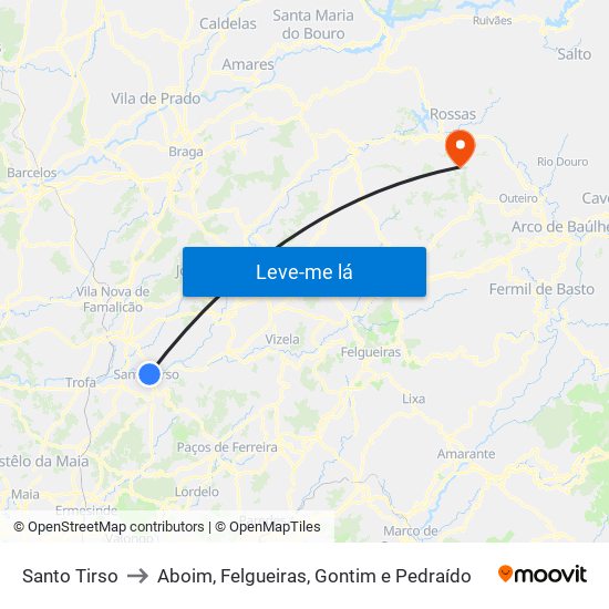 Santo Tirso to Aboim, Felgueiras, Gontim e Pedraído map