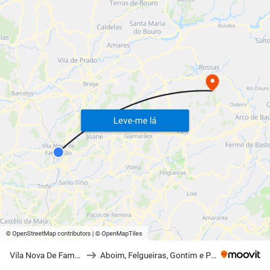 Vila Nova De Famalicão to Aboim, Felgueiras, Gontim e Pedraído map