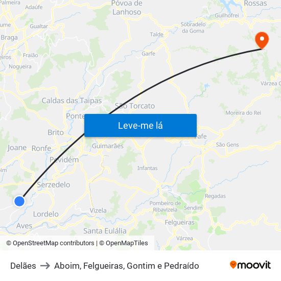 Delães to Aboim, Felgueiras, Gontim e Pedraído map