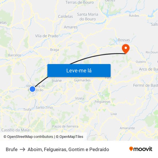 Brufe to Aboim, Felgueiras, Gontim e Pedraído map