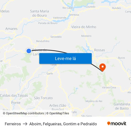 Ferreiros to Aboim, Felgueiras, Gontim e Pedraído map