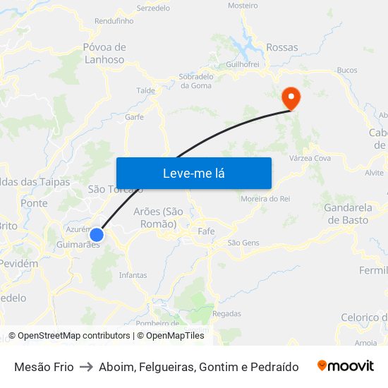 Mesão Frio to Aboim, Felgueiras, Gontim e Pedraído map