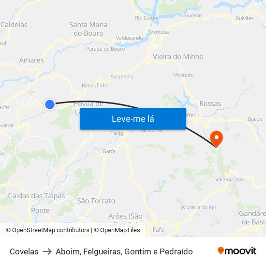 Covelas to Aboim, Felgueiras, Gontim e Pedraído map