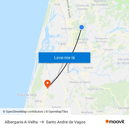 Albergaria-A-Velha to Santo André de Vagos map