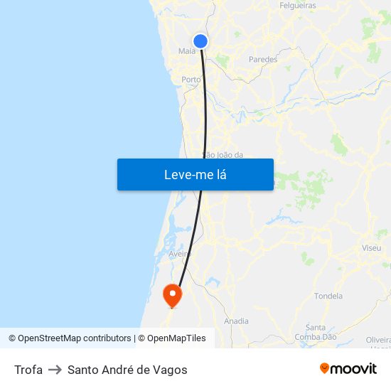 Trofa to Santo André de Vagos map