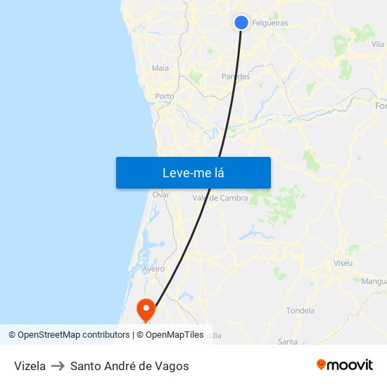 Vizela to Santo André de Vagos map