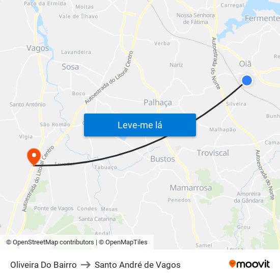 Oliveira Do Bairro to Santo André de Vagos map