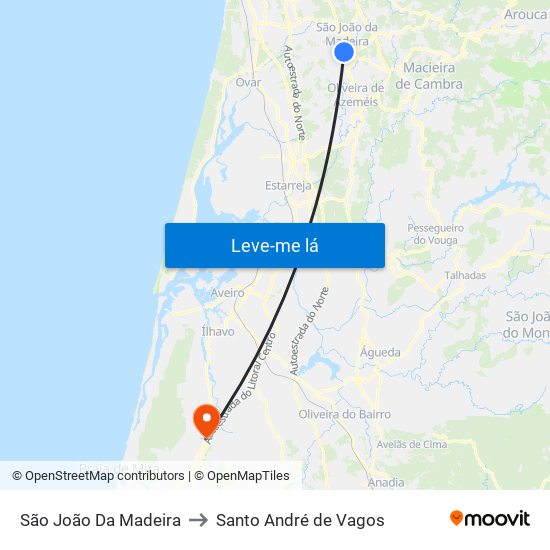 São João Da Madeira to Santo André de Vagos map