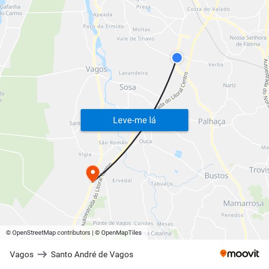 Vagos to Santo André de Vagos map
