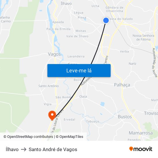 Ílhavo to Santo André de Vagos map