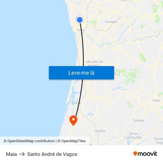 Maia to Santo André de Vagos map