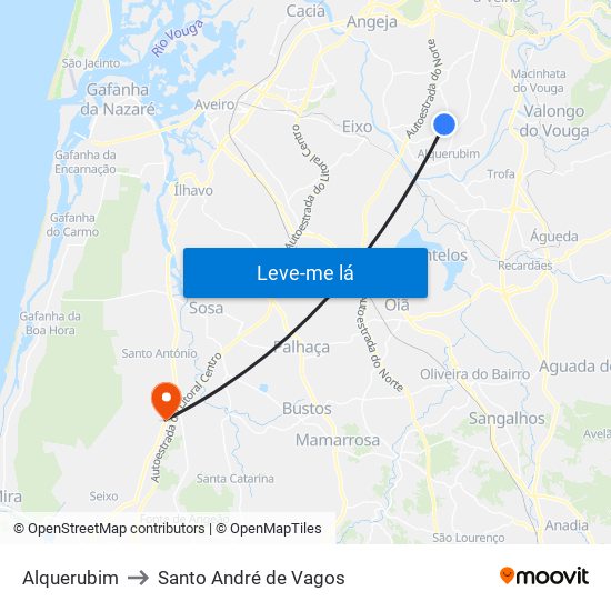 Alquerubim to Santo André de Vagos map