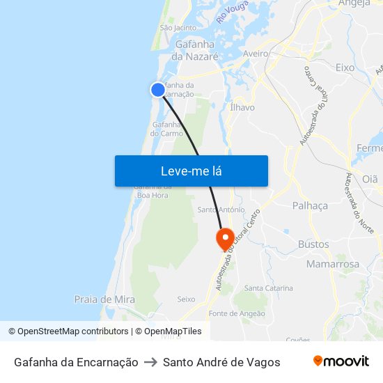 Gafanha da Encarnação to Santo André de Vagos map