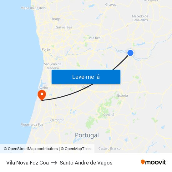 Vila Nova Foz Coa to Santo André de Vagos map