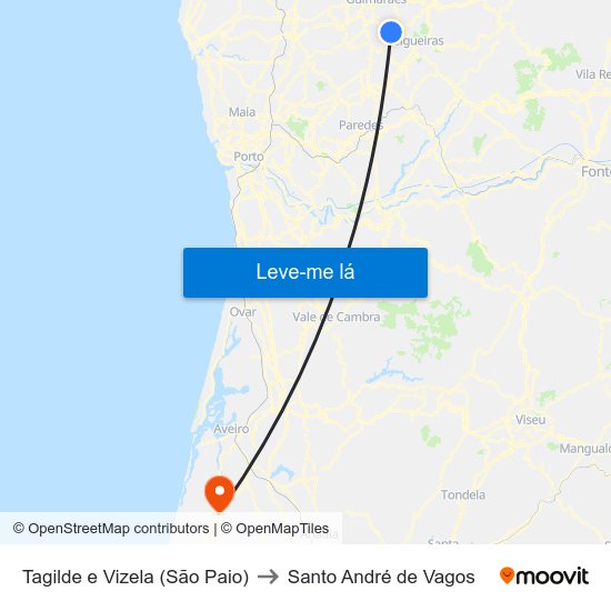 Tagilde e Vizela (São Paio) to Santo André de Vagos map