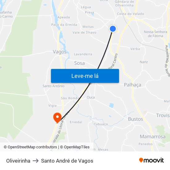 Oliveirinha to Santo André de Vagos map