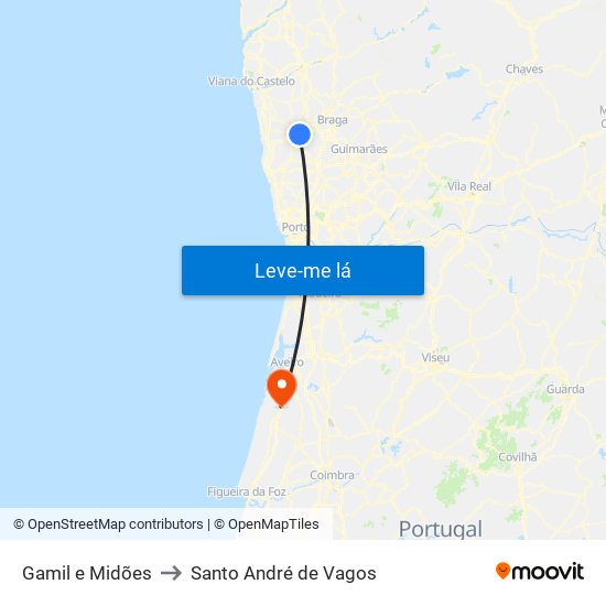 Gamil e Midões to Santo André de Vagos map