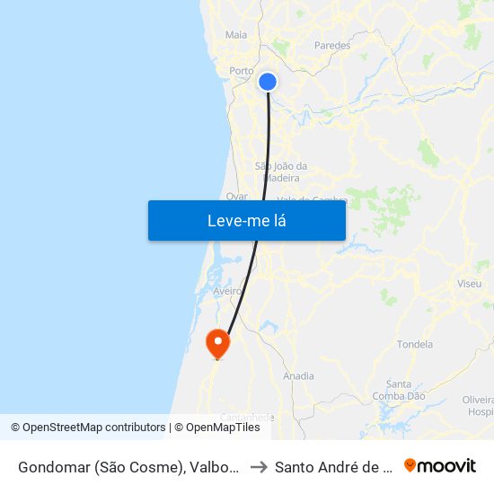 Gondomar (São Cosme), Valbom e Jovim to Santo André de Vagos map
