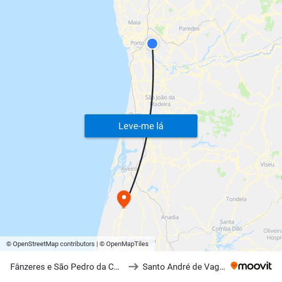 Fânzeres e São Pedro da Cova to Santo André de Vagos map