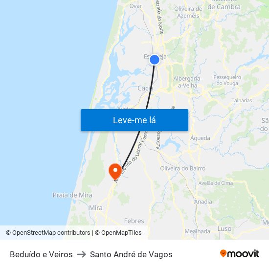 Beduído e Veiros to Santo André de Vagos map