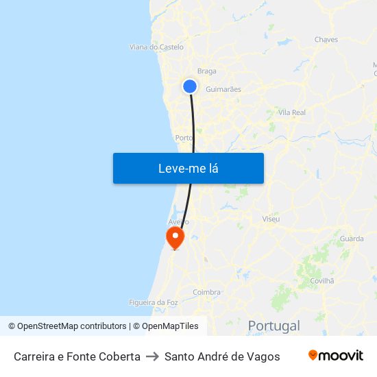 Carreira e Fonte Coberta to Santo André de Vagos map