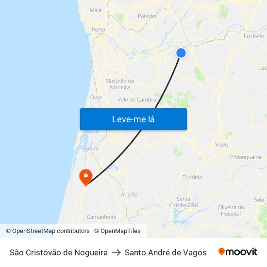 São Cristóvão de Nogueira to Santo André de Vagos map