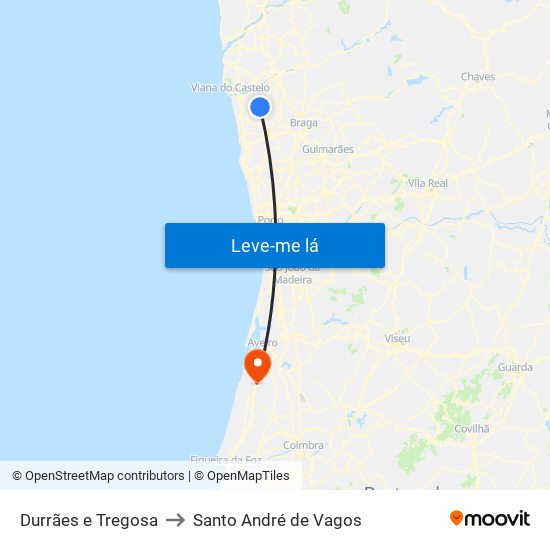 Durrães e Tregosa to Santo André de Vagos map