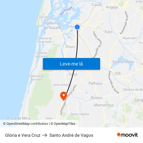 Glória e Vera Cruz to Santo André de Vagos map