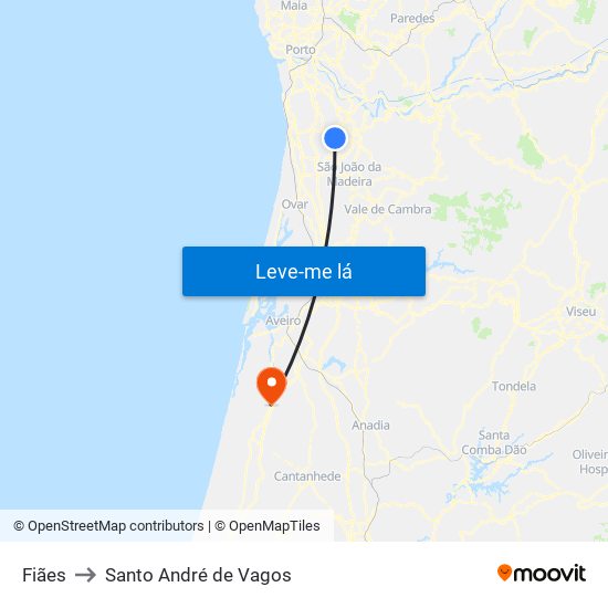 Fiães to Santo André de Vagos map