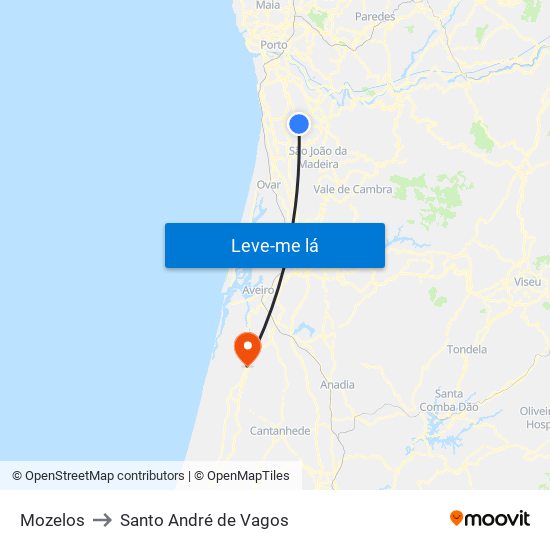 Mozelos to Santo André de Vagos map