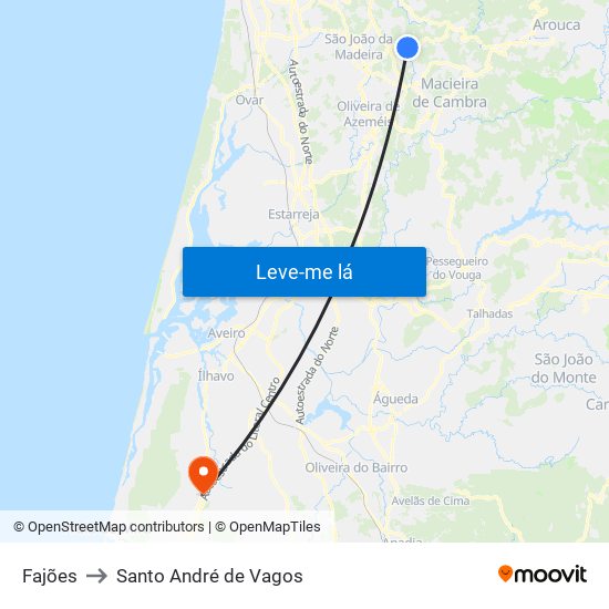 Fajões to Santo André de Vagos map