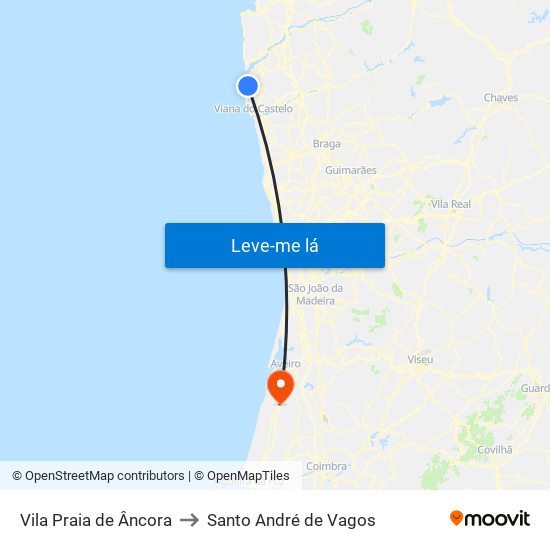 Vila Praia de Âncora to Santo André de Vagos map