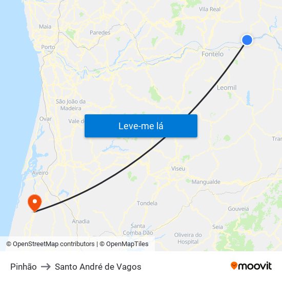 Pinhão to Santo André de Vagos map