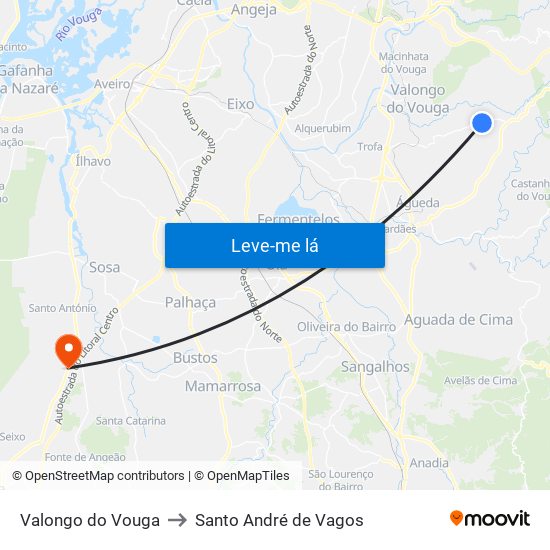 Valongo do Vouga to Santo André de Vagos map
