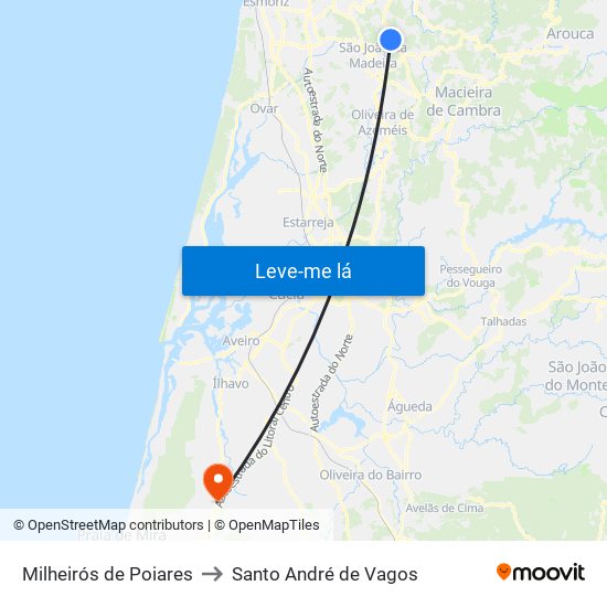 Milheirós de Poiares to Santo André de Vagos map