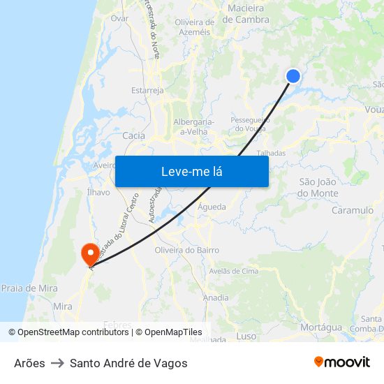 Arões to Santo André de Vagos map