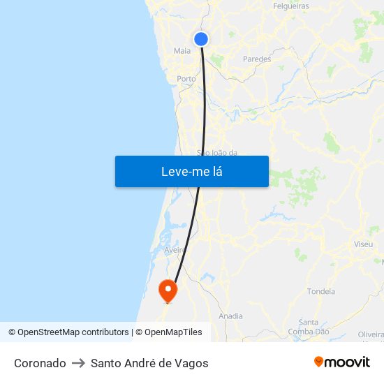 Coronado to Santo André de Vagos map