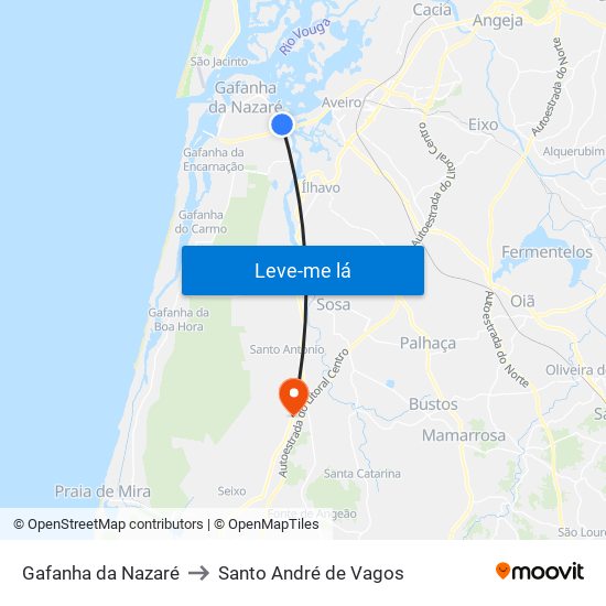 Gafanha da Nazaré to Santo André de Vagos map