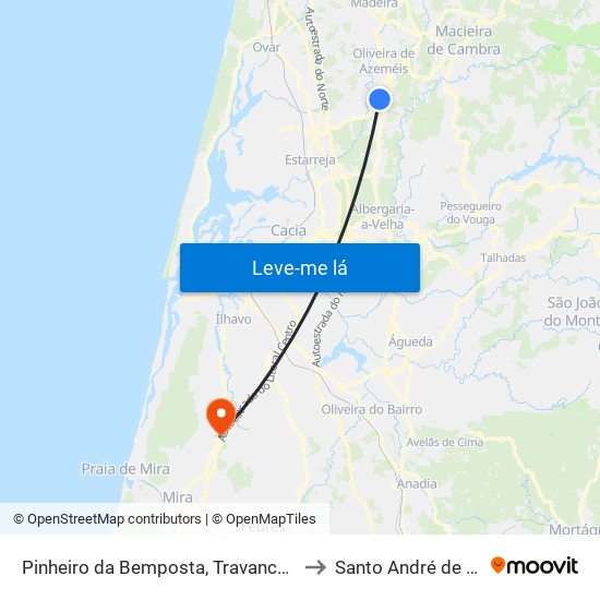 Pinheiro da Bemposta, Travanca e Palmaz to Santo André de Vagos map