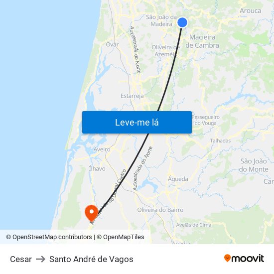 Cesar to Santo André de Vagos map