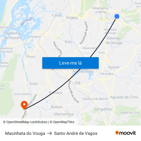 Macinhata do Vouga to Santo André de Vagos map