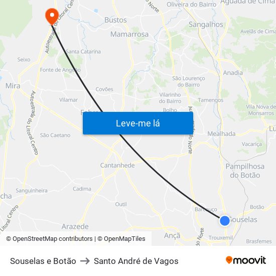 Souselas e Botão to Santo André de Vagos map