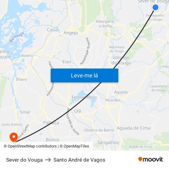 Sever do Vouga to Santo André de Vagos map