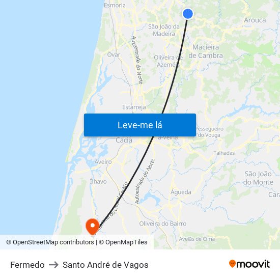 Fermedo to Santo André de Vagos map